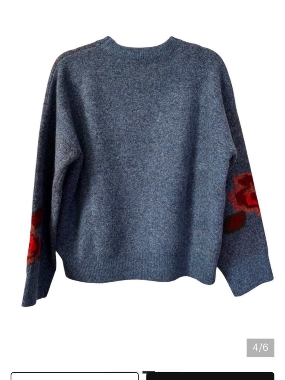NATURAL LIFE Heather Blue Crewneck Sweater with Orange Floral Accents. Size M. - Picture 5 of 6